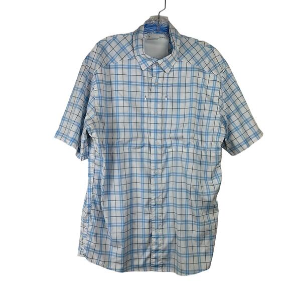 Under Armour Mens Button Up Shirt Size Large Blue White Plaid Tide Chaser - Picture 1 of 7
